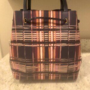 Tory Burch Rare Kerrington Drawstring Tote Philly Plaid  12.5 W x 11.5 H x 6 D